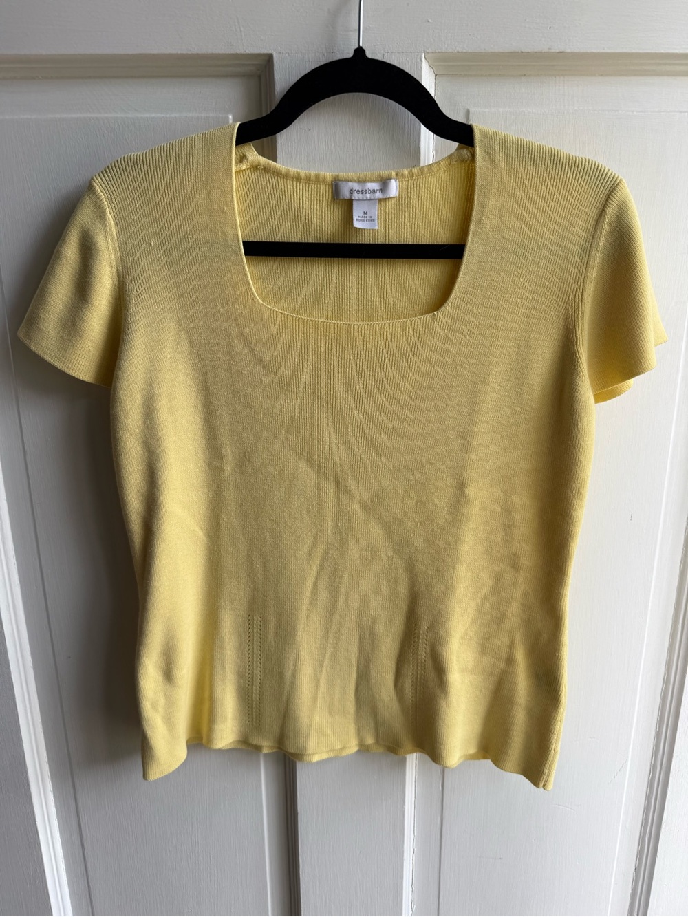 Vintage Dressbarn Pale Yellow Square Neck Short Sleeve Knit Top